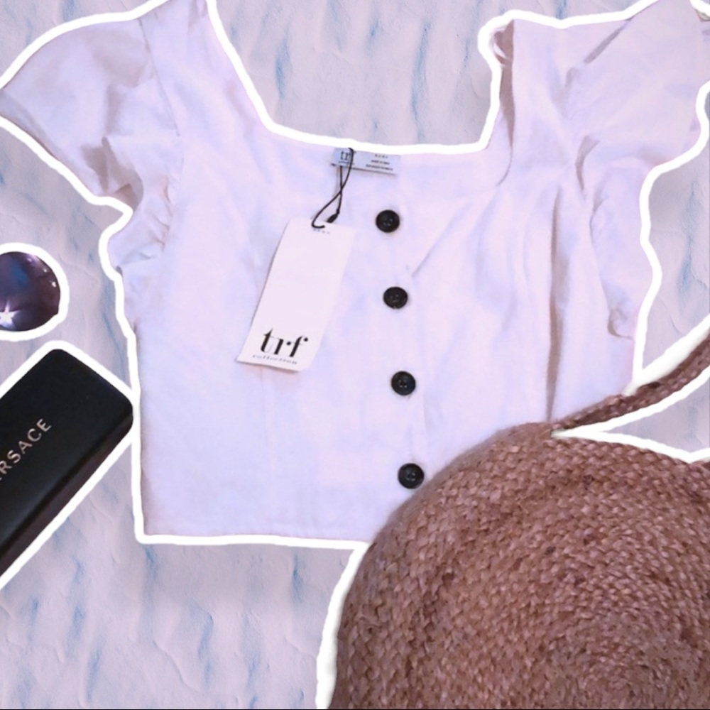 New ZARA linen off white button up top